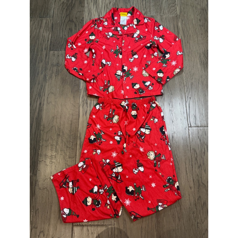 Kids Peanuts Snoopy Charlie Brown Christmas Pajama Set Size 8 Flame Resistant